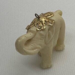 Vintage Elephant Pendant Figurine With Gold-Tone Floral Accents